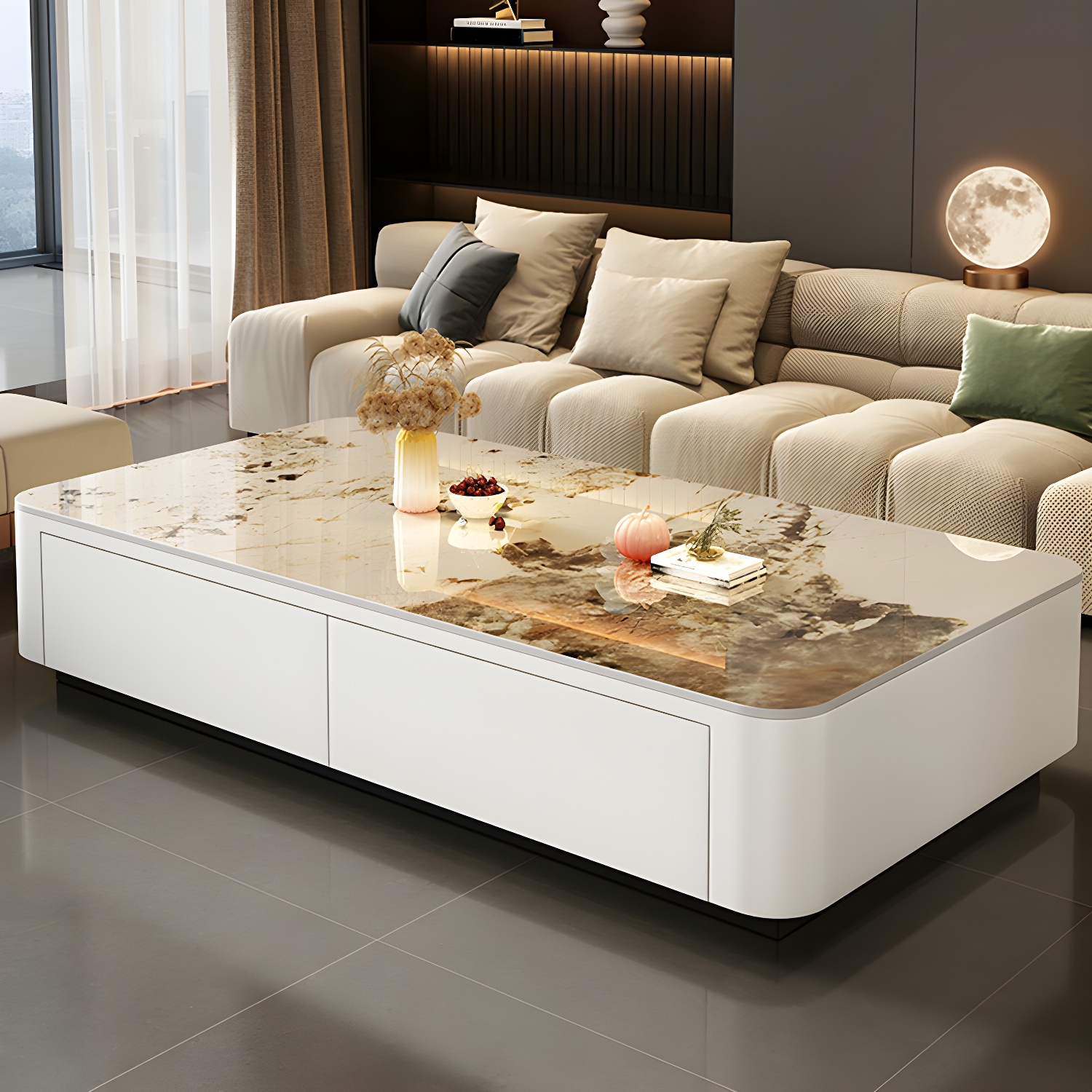 Modern Style Stone Top Steel Base Block Coffee Table with 4 Drawers Rectangular Shape - image 13