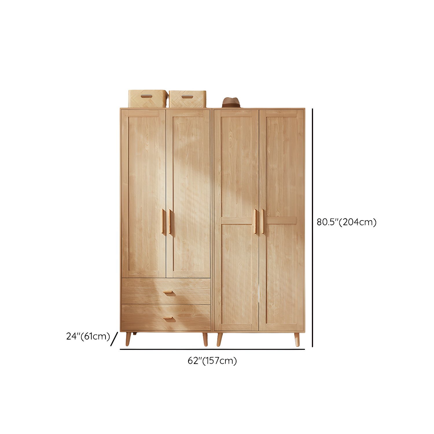Modern Natural Wood Wardrobe Armoire with Clothing Rod, Shelves, and Soft-Close Drawers - image 15