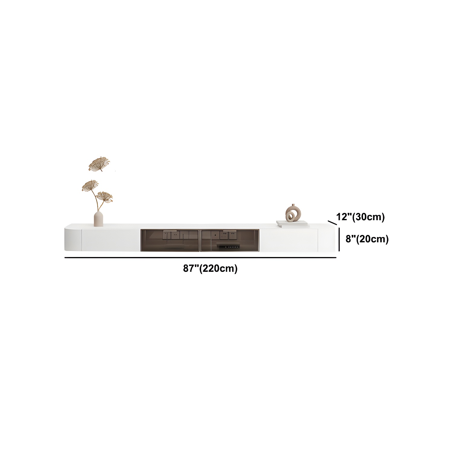 White Wall-mounted Media Stand with Drawers Contemporary TV Console, Faux Wood - image 17