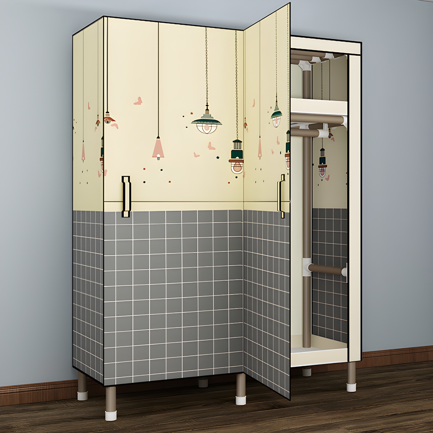 Foldable Freestanding Wardrobe Metal Frame Multifunctional Wardrobe for Bedroom - image 6