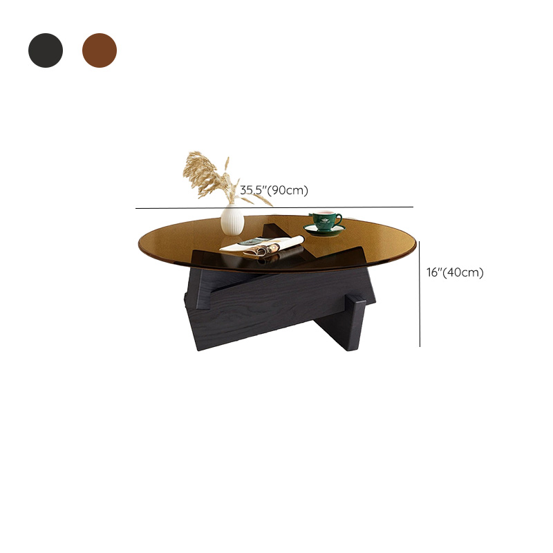 Stylish Round Glass Coffee Table with Tempered Top and Abstract Wood Base - image 22