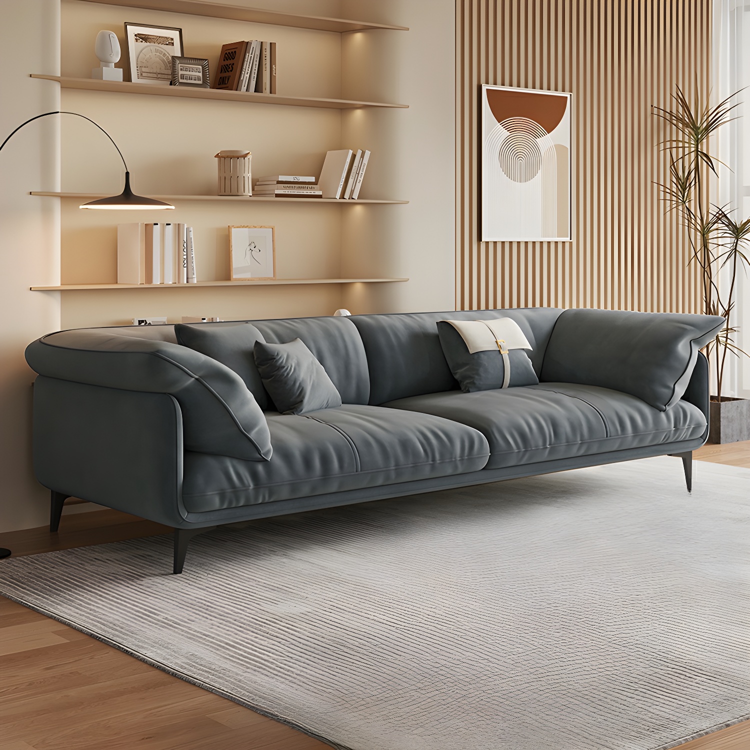 Wood Standard Modern Sofa, 83x35x33 inches Non-Distressed with Pillows, Black Legs - image 3