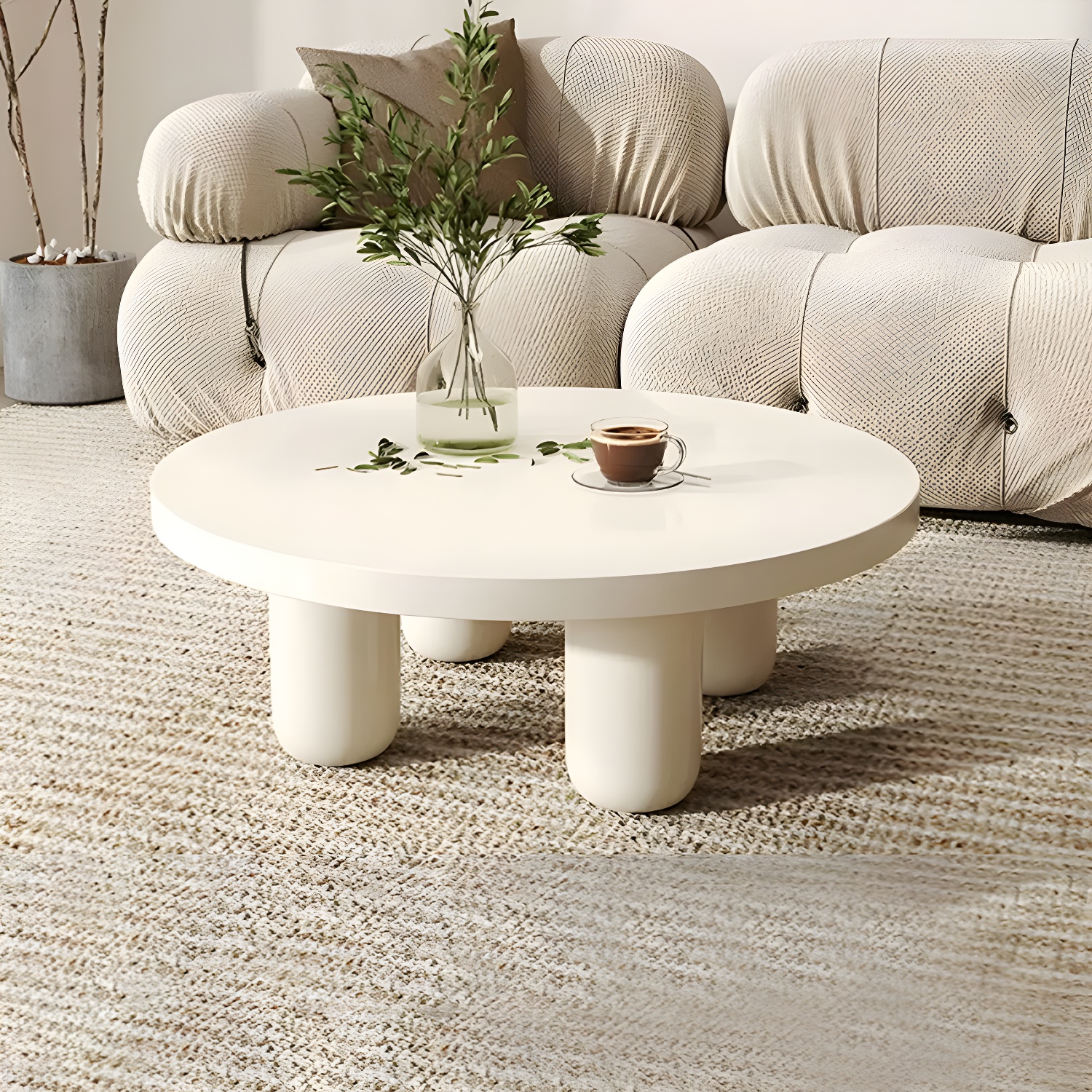 Coffee Cocktail Table 4 Legs Round Wooden Scandinavian Brown - image 13