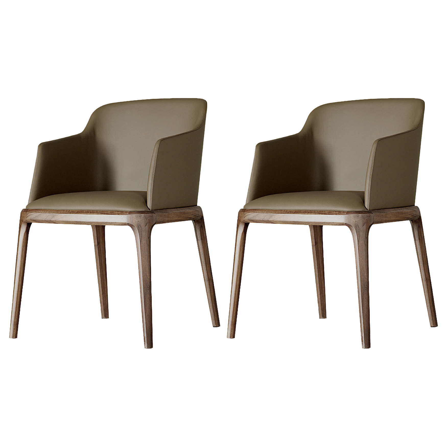 Scandinavian Leather Hotel Arm Chair Matte Finish Solid Back Dining Chair (Set of 2)