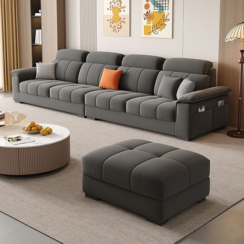 Straight Scratch-repellent Sofa with Side Pocket and Horizontal Flared Arm, Includes 1 Ottoman