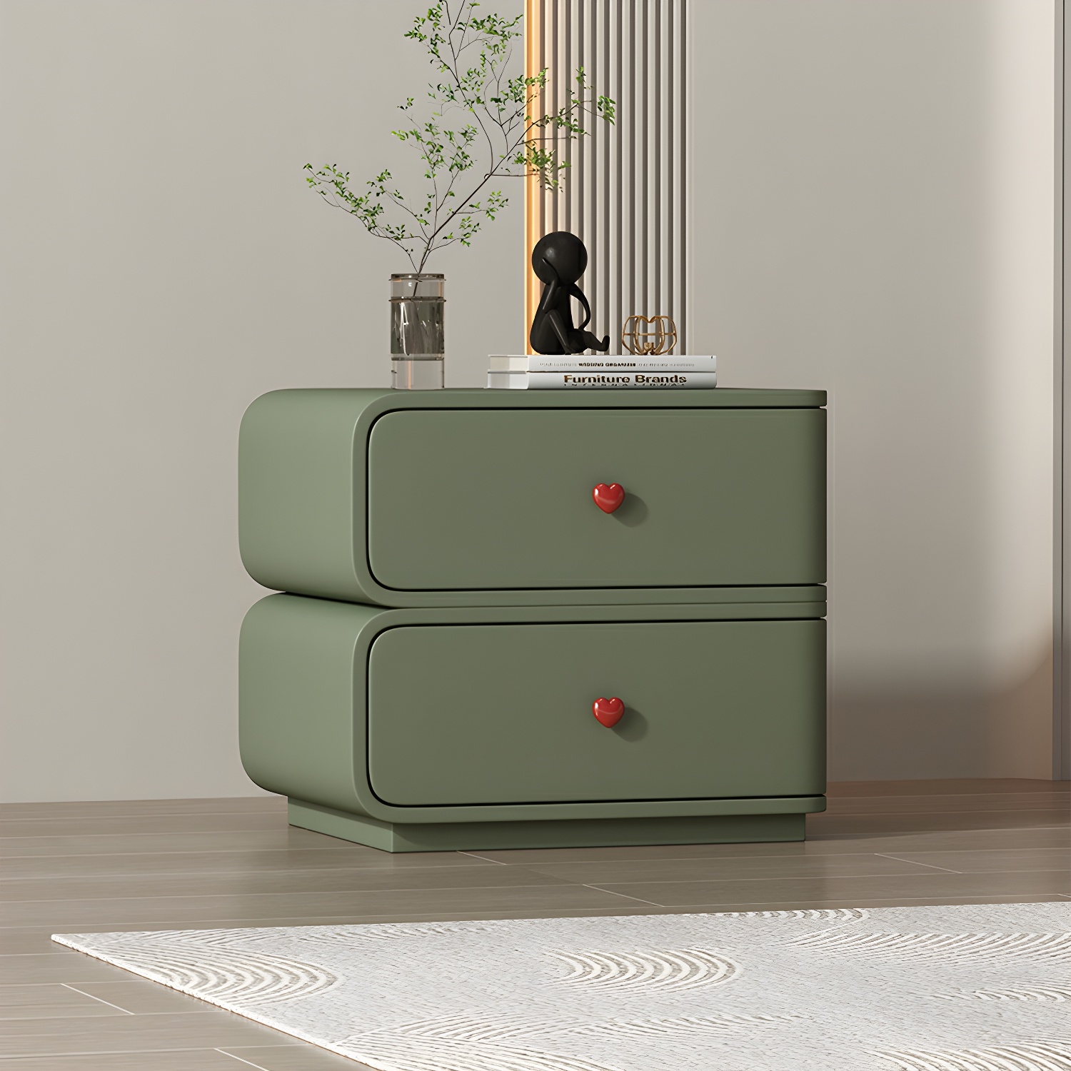 Contemporary Solid Wood Frame Nightstand with Microfiber Leather Silent Slide Two Drawers - image 8