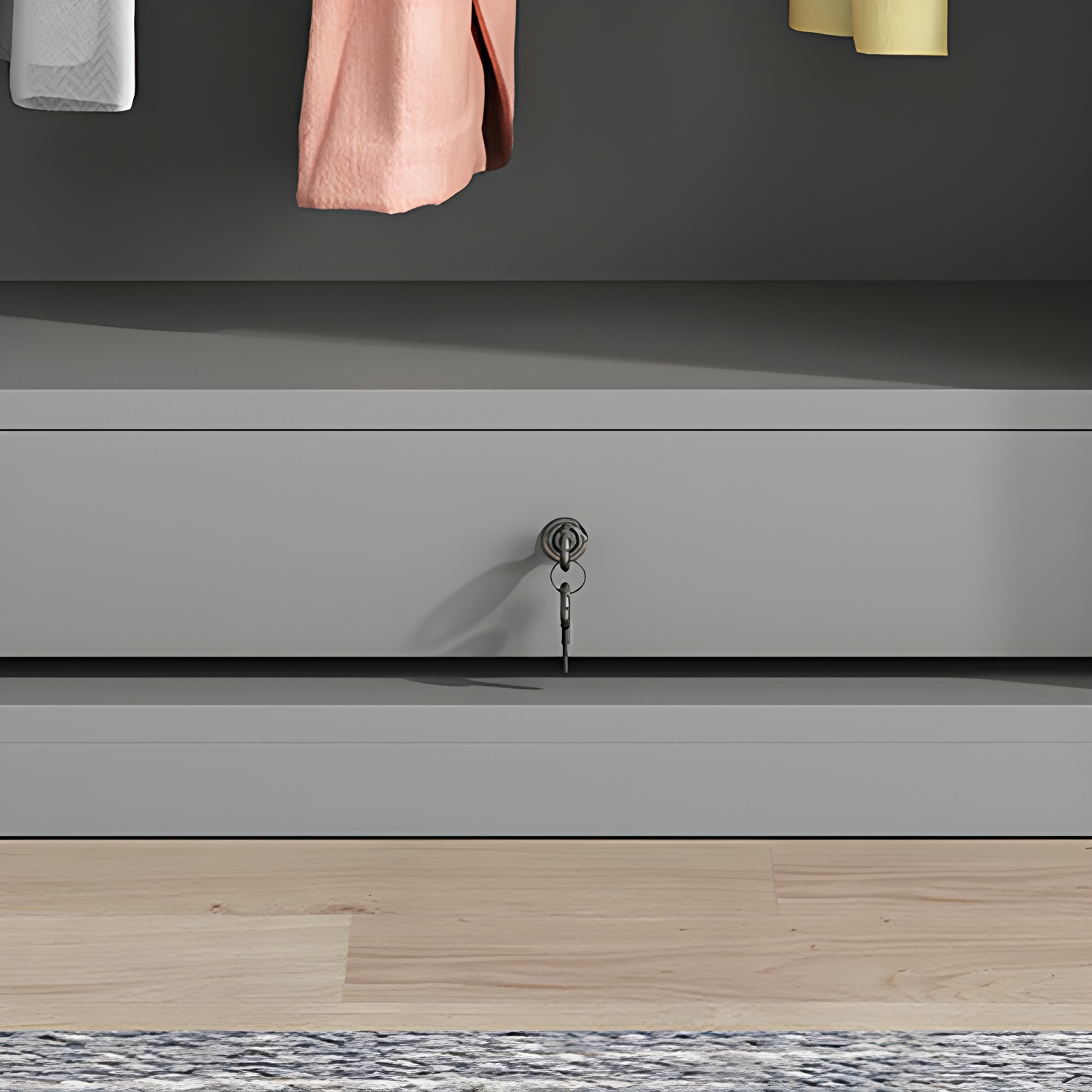 Contemporary Grey Wood Storage Wardrobe with Clothing Rod and Black Handles - image 6