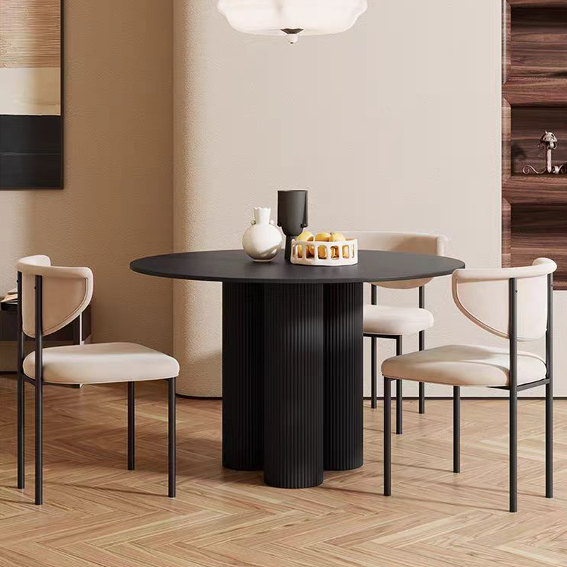 Ribbed Leg Circular-shaped Sintered Stone Dining Table with a Fixed Table Top for 2/for 4 in a Modern Simple Style - image 5