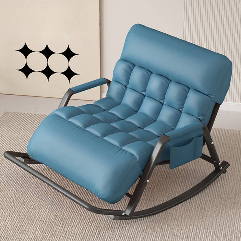Black/Grey/Cerulean Simple Upholstered Rocking Seat for 2 with Padded Track Arm