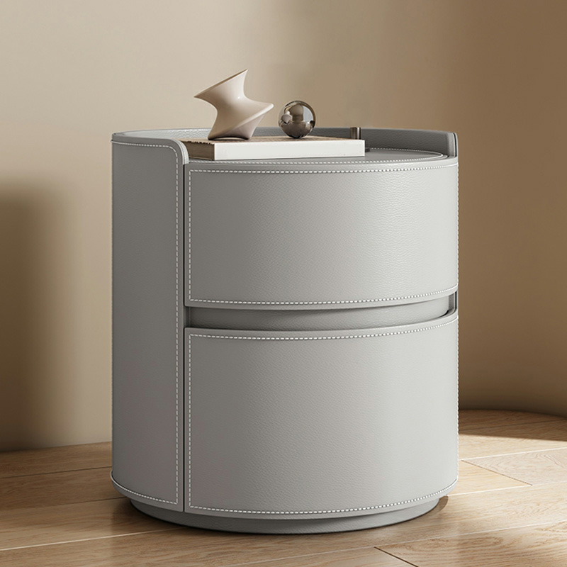 Modern Faux Leather Round Nightstand with 2 Drawers in Under 21 in. Narrow Size - image 6