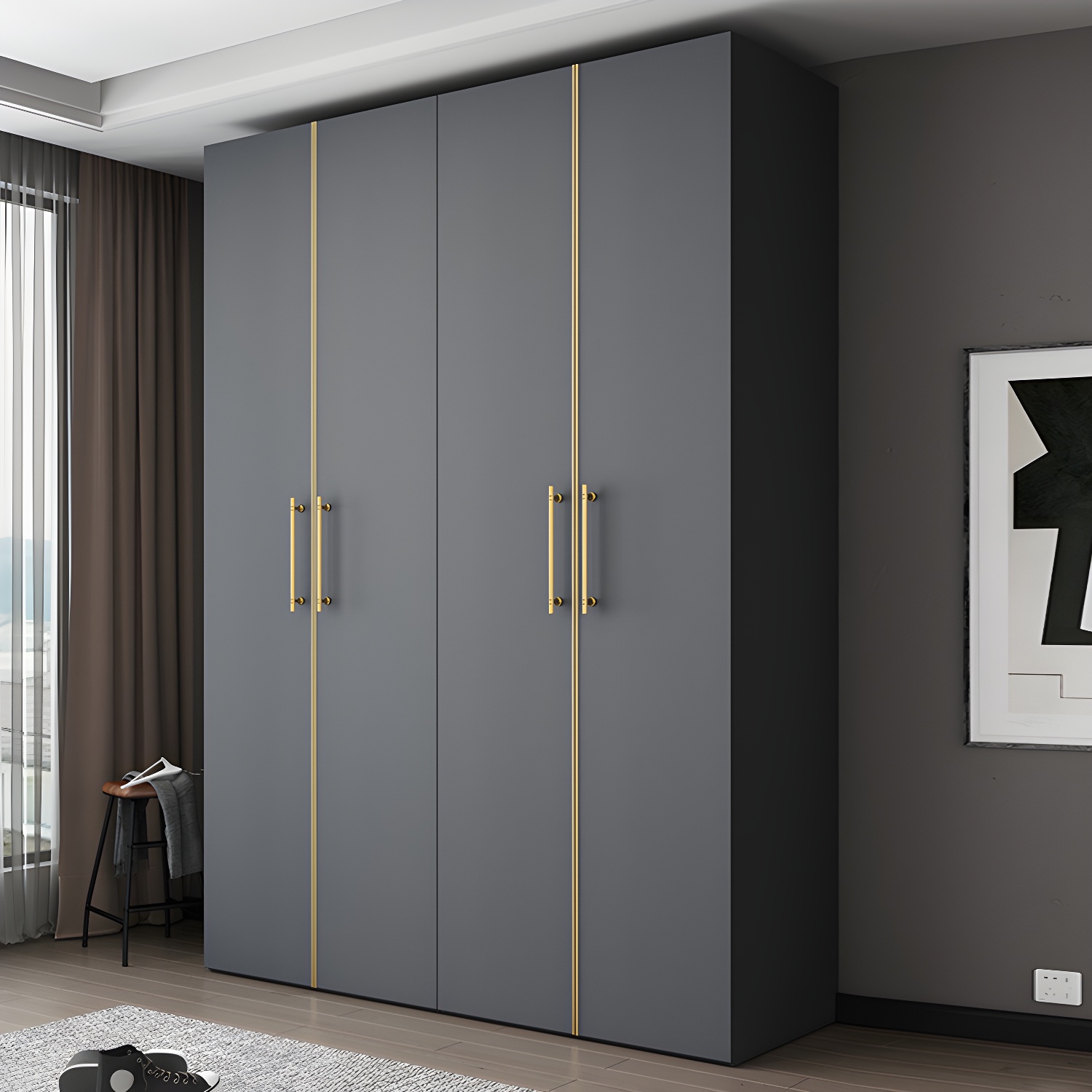 Modern Wardrobe Closet Grey Engineered Wood Wardrobe Cabinet - image 3
