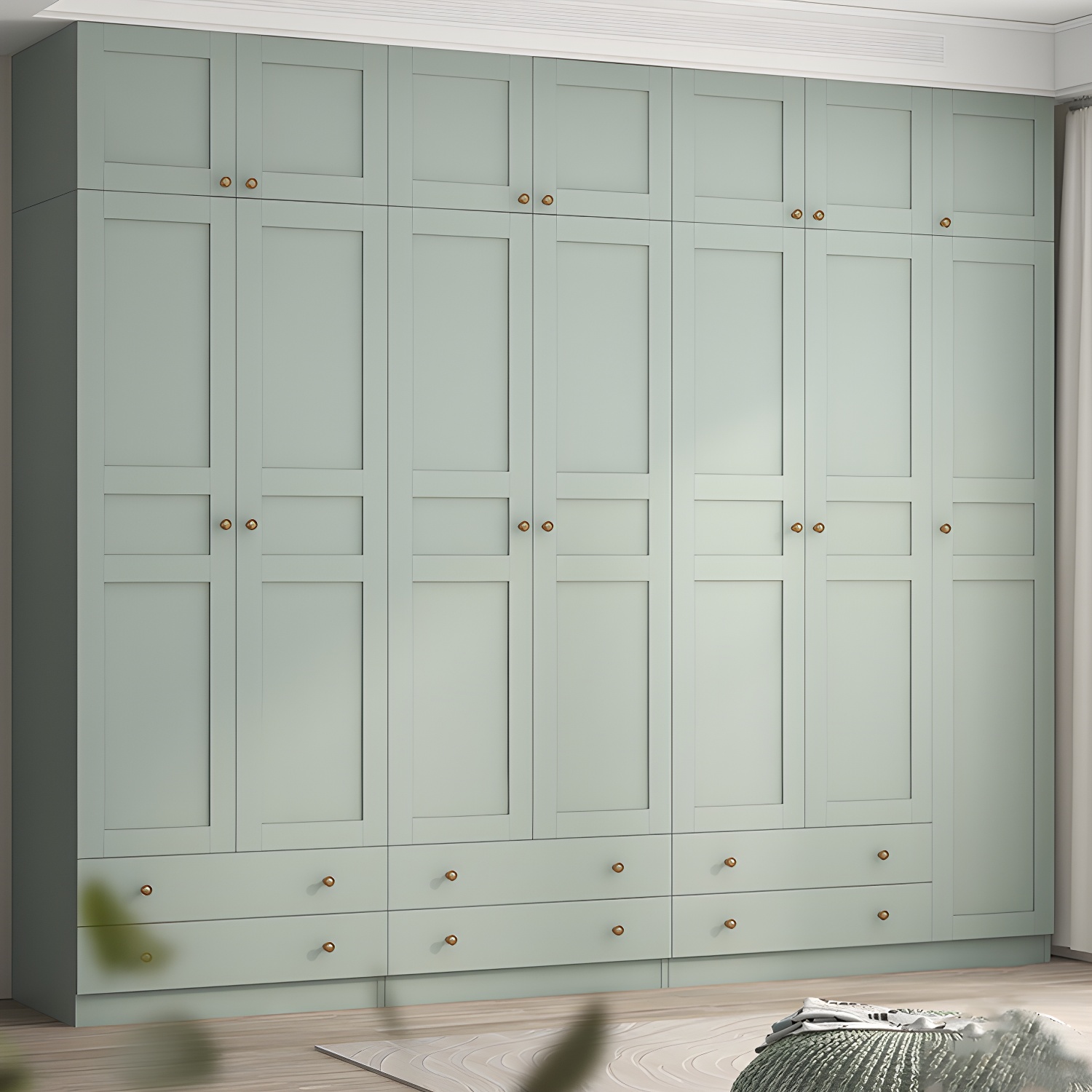 Modern Green Wood Wardrobe Armoire with Soft-Close Drawers & Clothing Rod