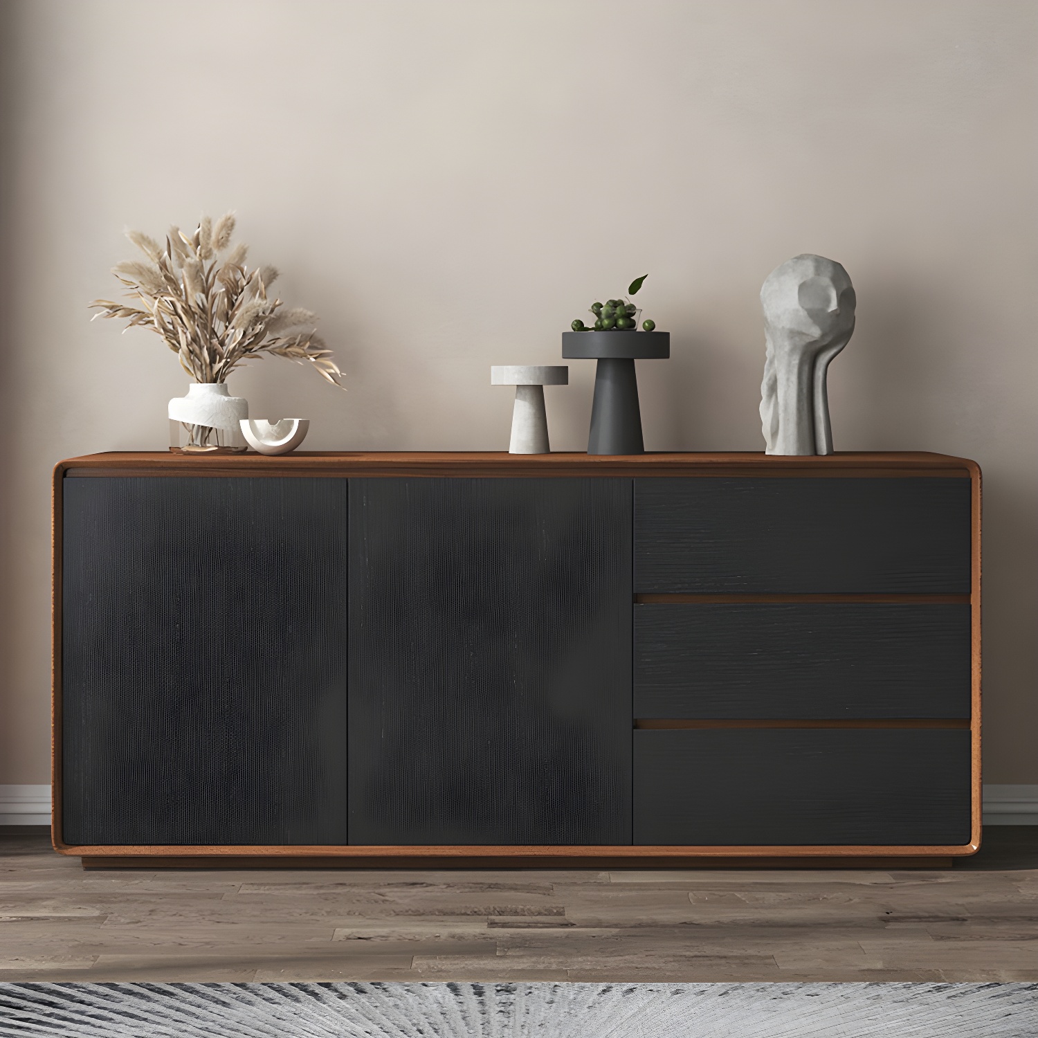 Wood Buffet Table Contemporary Style Side Board with Cabinets and Drawers - image 7