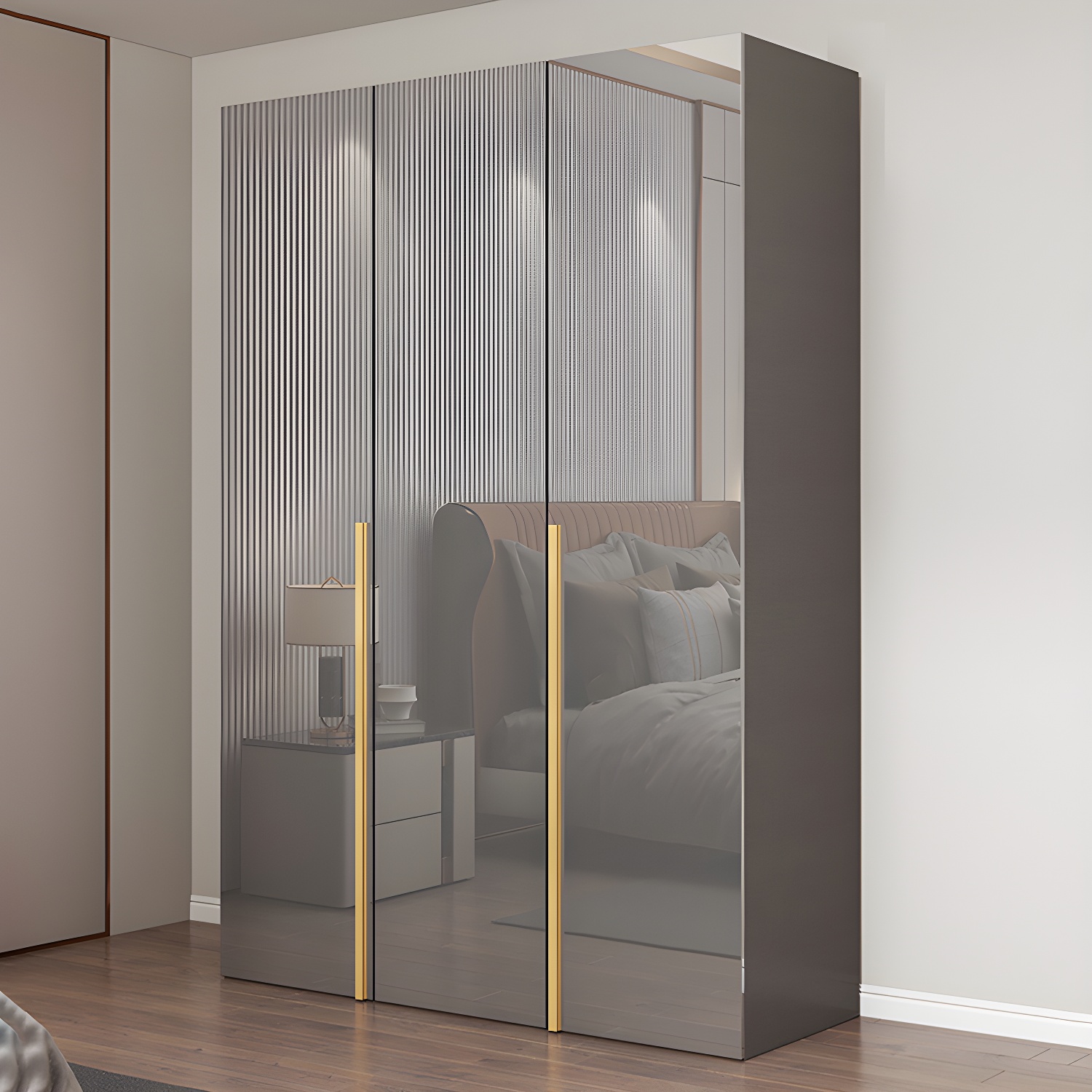 Engineered Wood Wardrobe Closet with Shelves Modern Wardrobe Cabinet for Home