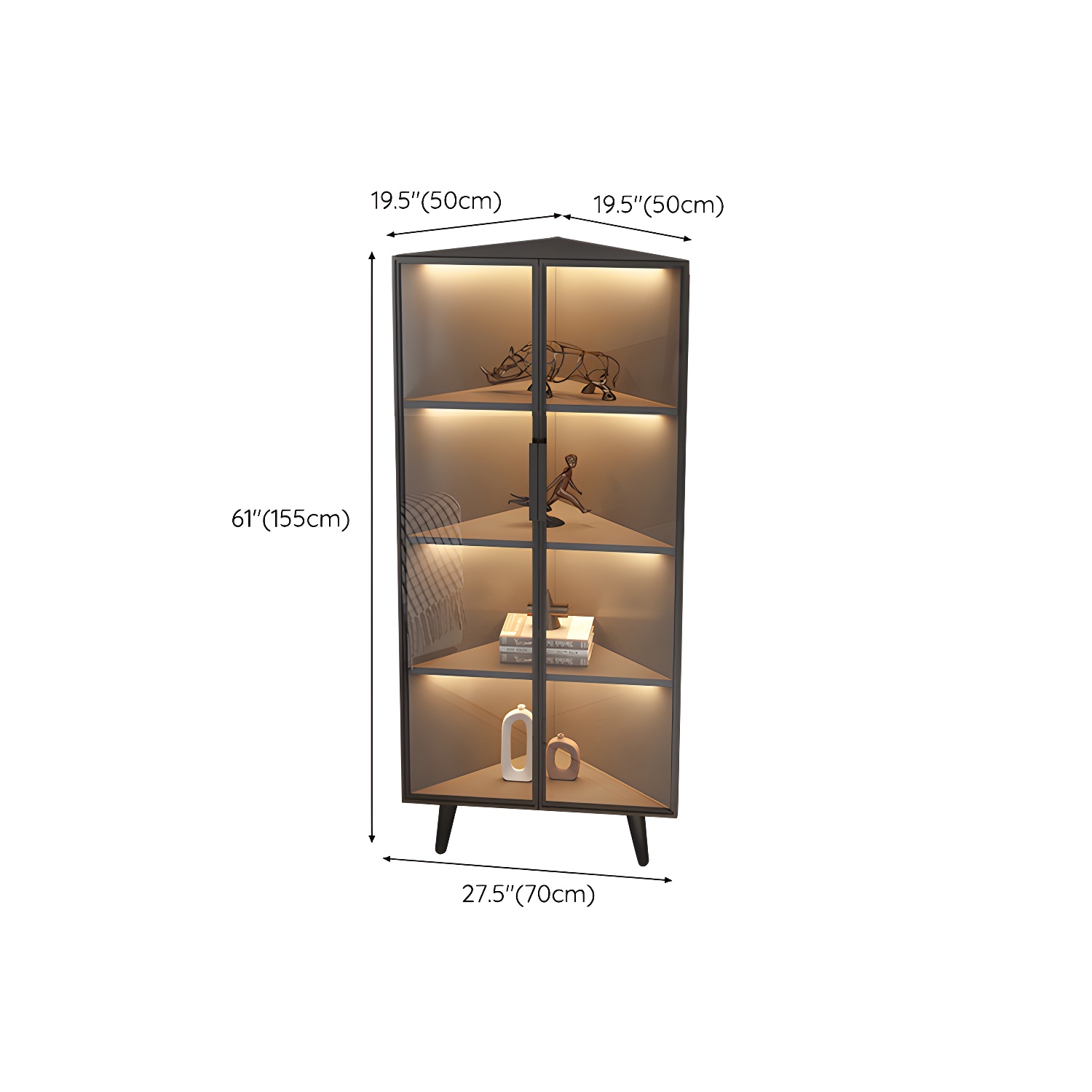 Corner Modern Accent Cabinet with Black Metal Base and Glass Doors, Black Wood Counter Top - image 24