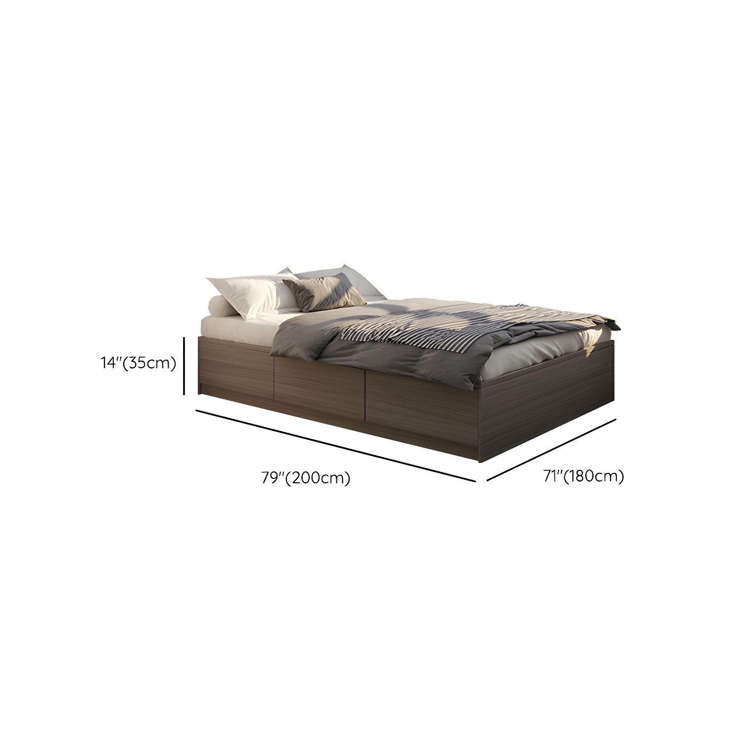 Light Brown Platform Bed Scandinavian 13.77" Tall Bed Frame with Storage Drawers - image 16