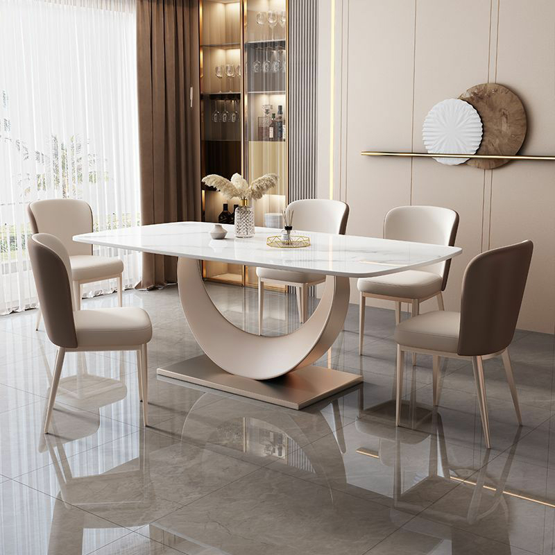Contemporary Stone Top Dining Table with Metal Pedestal Base - image 7