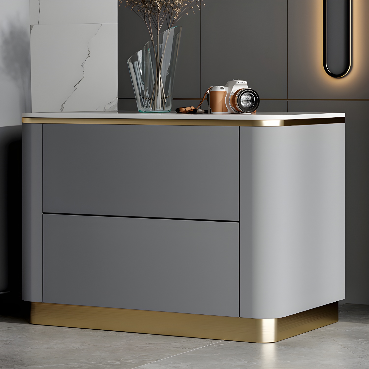 Glam Solid Wood Leather Outer Frame Accent Table Nightstand Drawer Storage Night Table - image 23