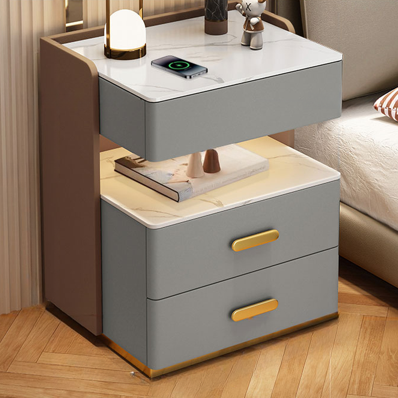 Postmodern Bedside Cabinet Nightstand with 2 Shelves and Sintered Stone Countertop - image 5