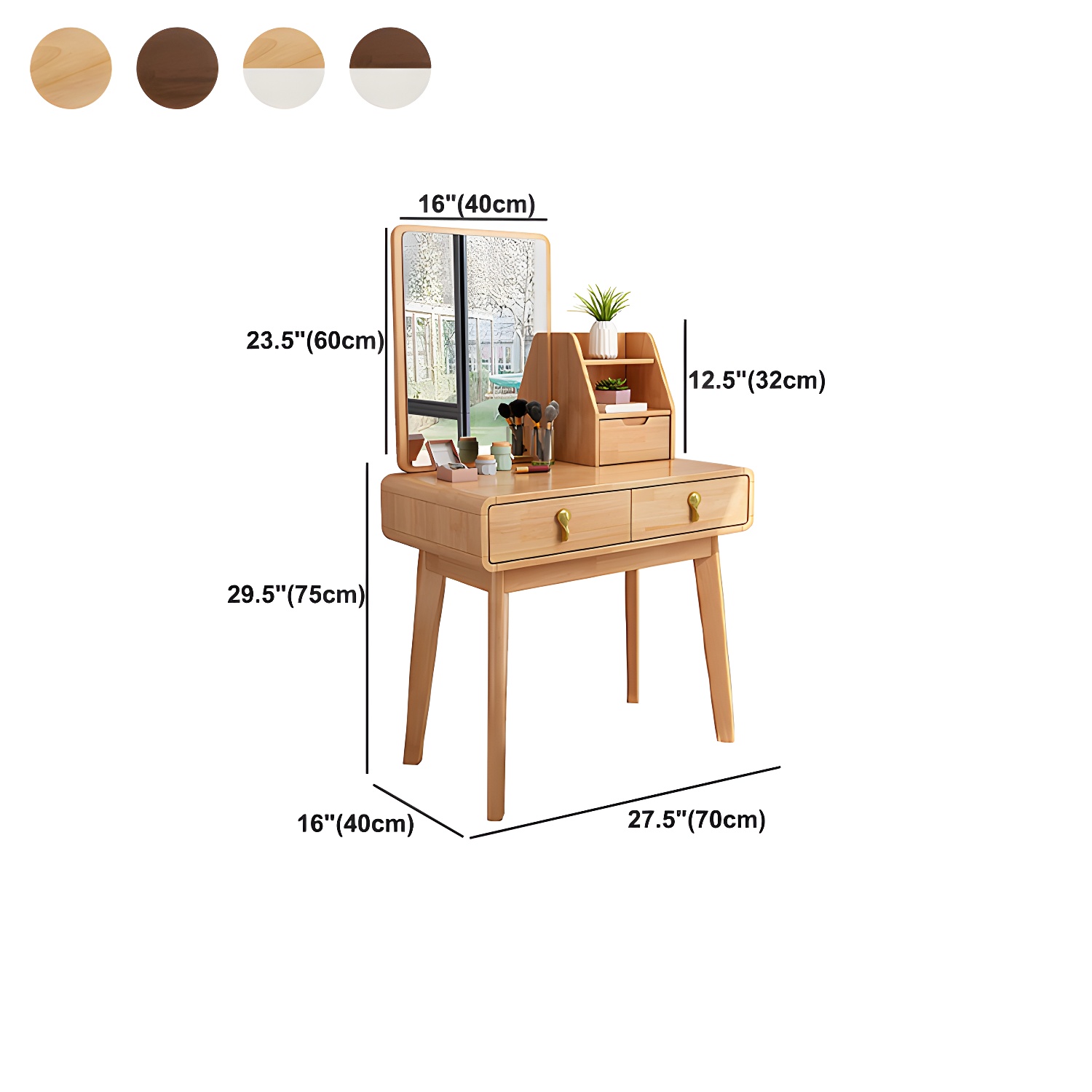 Scandinavian 3-Drawer Dressing Table Solid Wood Vanity Makeup Table Set - image 15