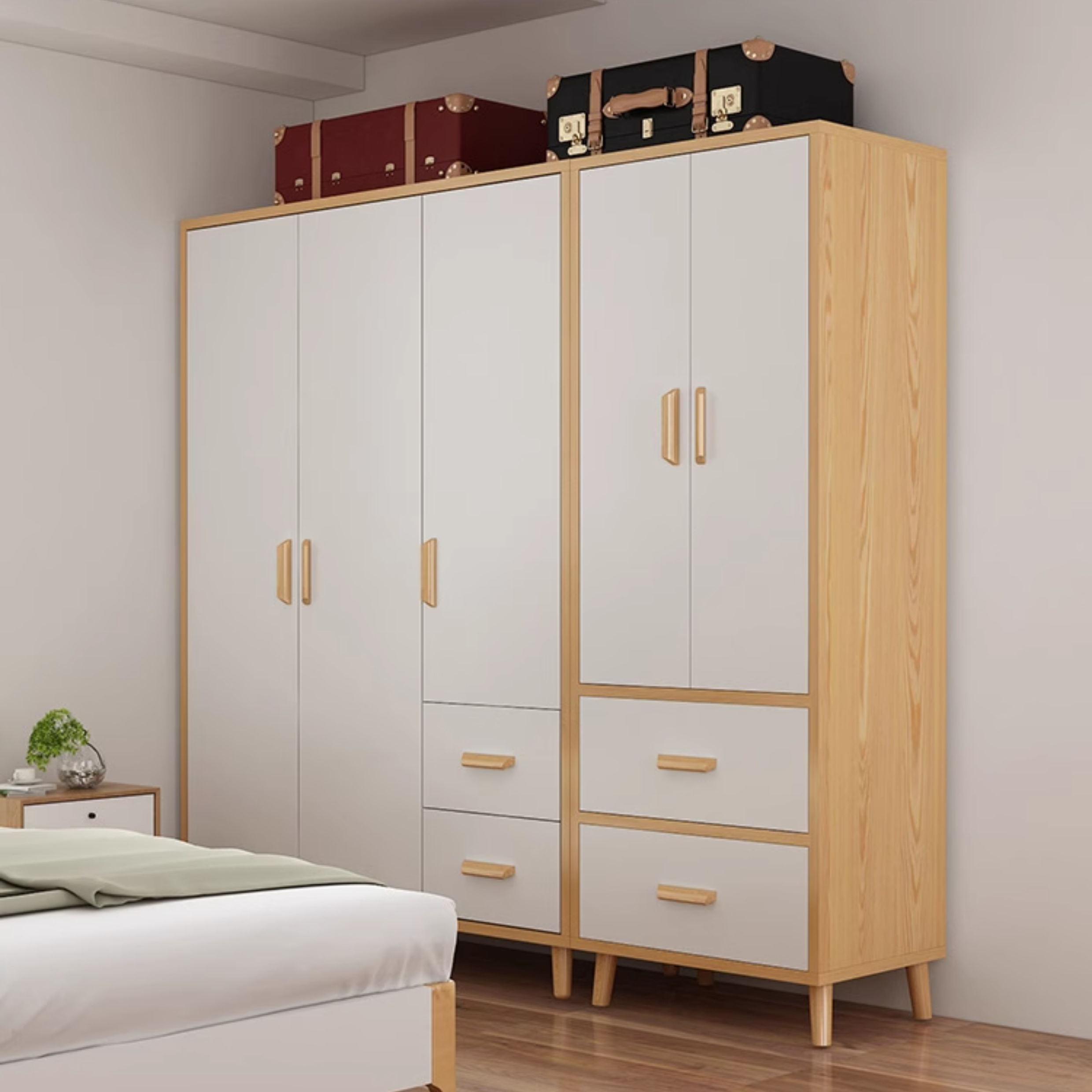 Natural Finish Self-supporting 2-Drawer Wardrobe in Solid and Manufactured Wood