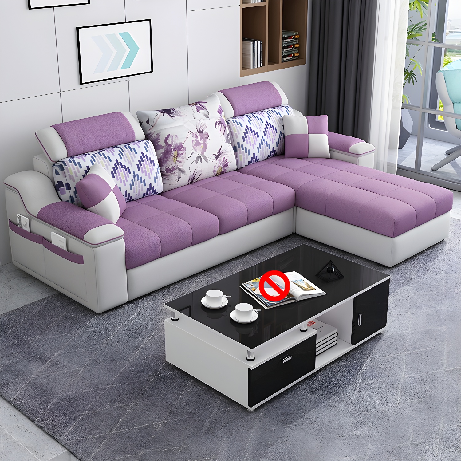 Reversible L-Shape Scandinavian Sectional Sofa with Ottoman and Adjustable Headrest in 2 Piece Set - image 8