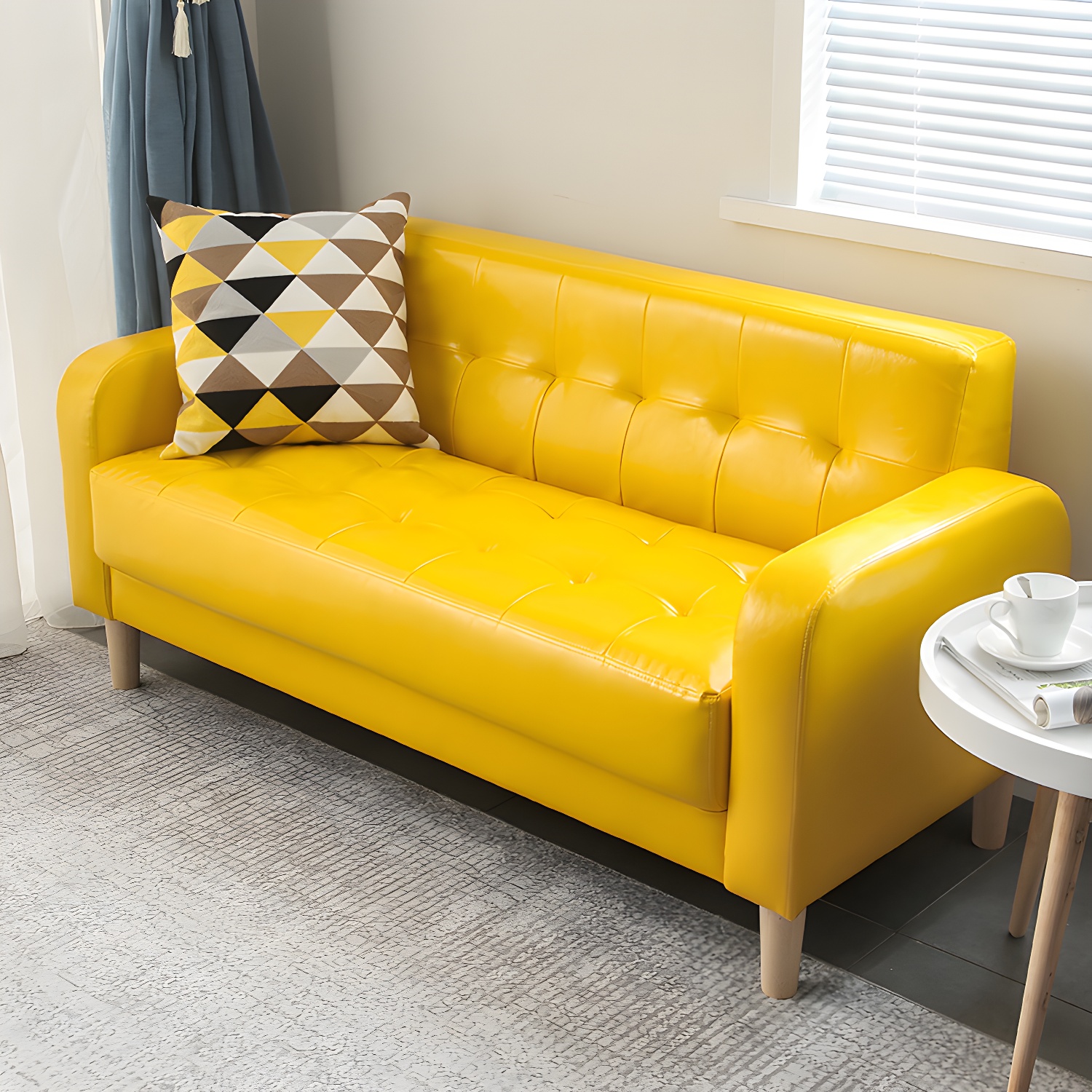 Tufted Fabric Sofa with Four Wooden Legs Square Tufted Sofa for Bonus Room - image 6