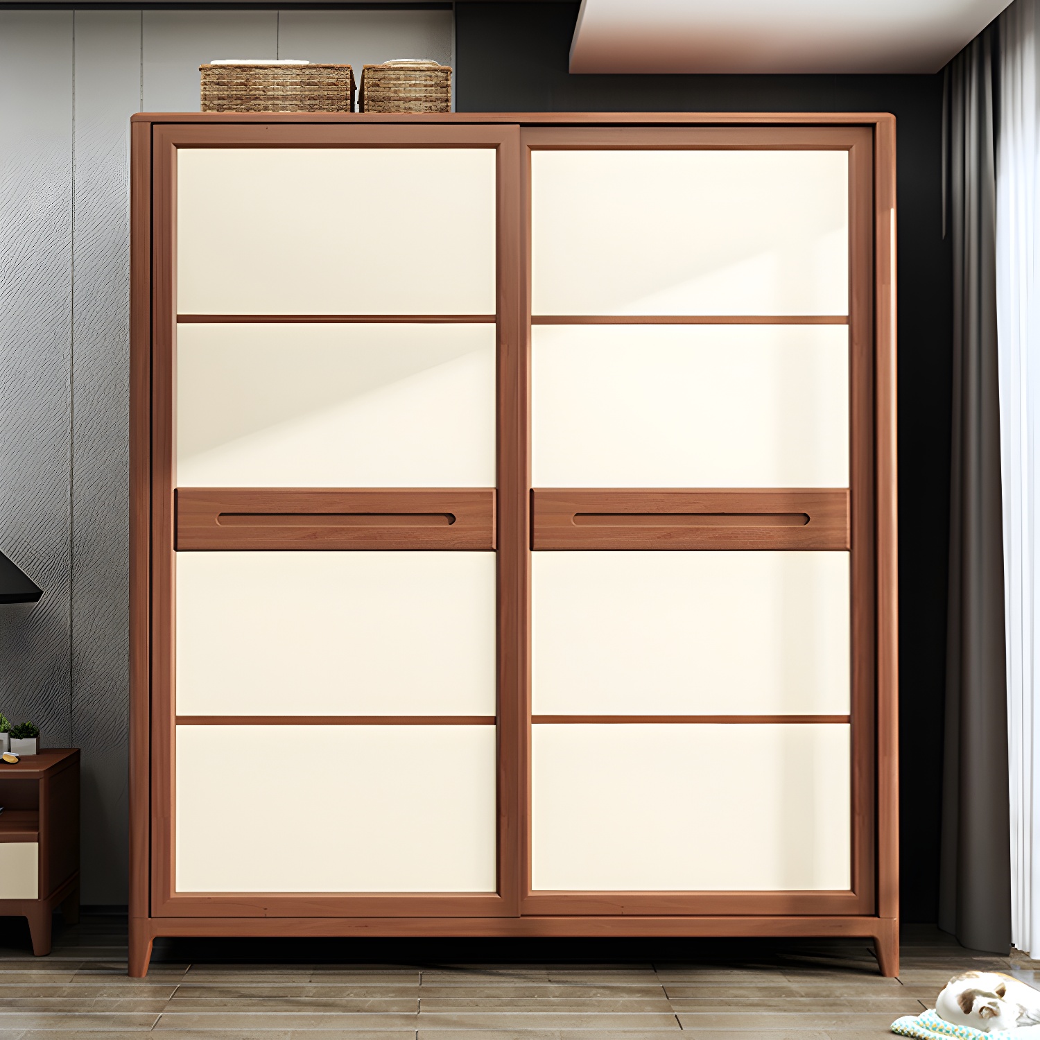 Modern Style Wardrobe Cabinet Wood Clothes Rail Wardrobe Armoire with Shelves - image 6