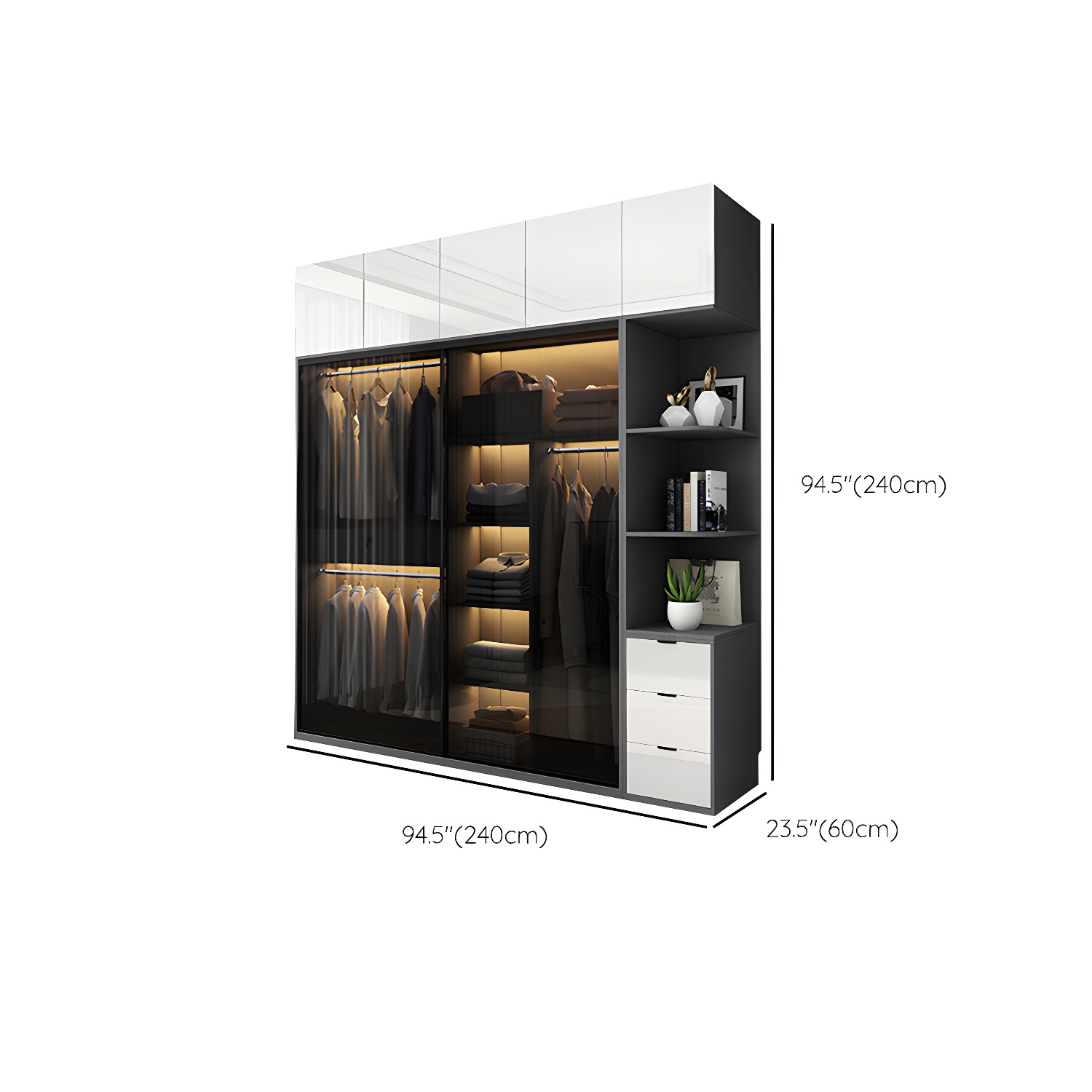 Glass and Wood Wardrobe Armoire Contemporary Wardrobe Cabinet - image 28