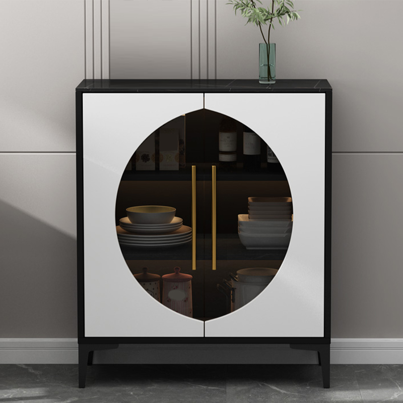 Stunning Wood Sideboard Credenza with Stone Countertop and Glass Doors - image 2