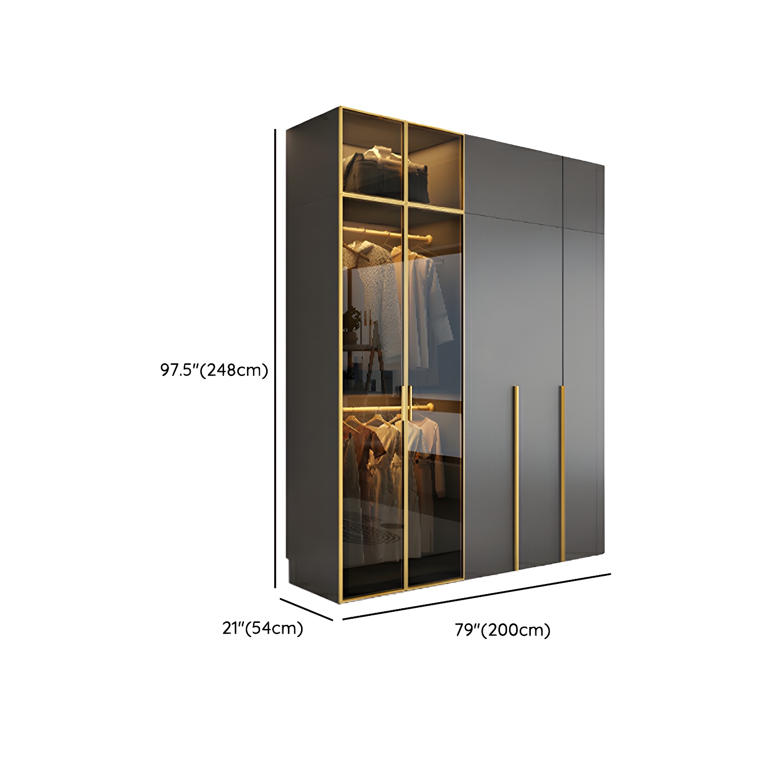 Modern Grey Wood Wardrobe Armoire with Drawers & Adjustable Shelves - image 24