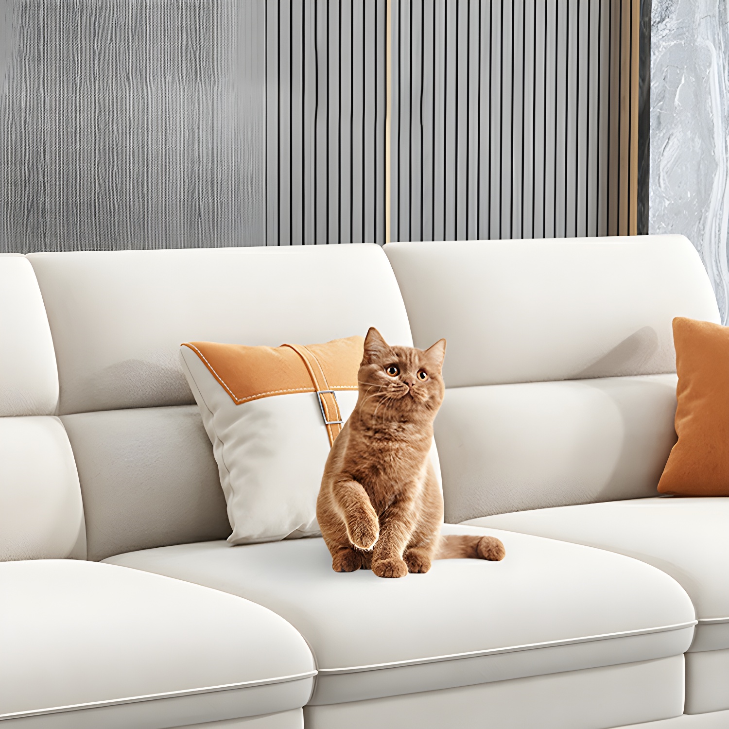 Modern Beige Stationary Sectional Sofa in Scratching Cloth with Wood Frame and Pillow Top Arms - image 8