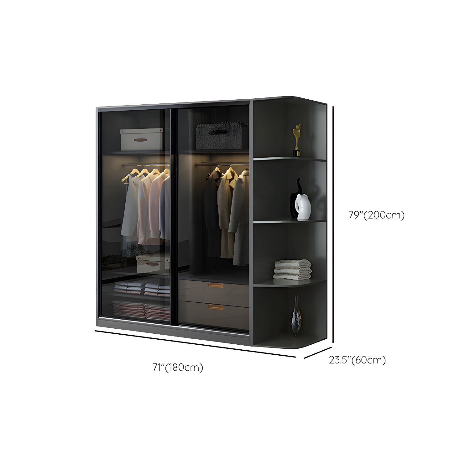 Black Wardrobe Cabinet Contemporary Glass Wardrobe Armoire for Home - image 21