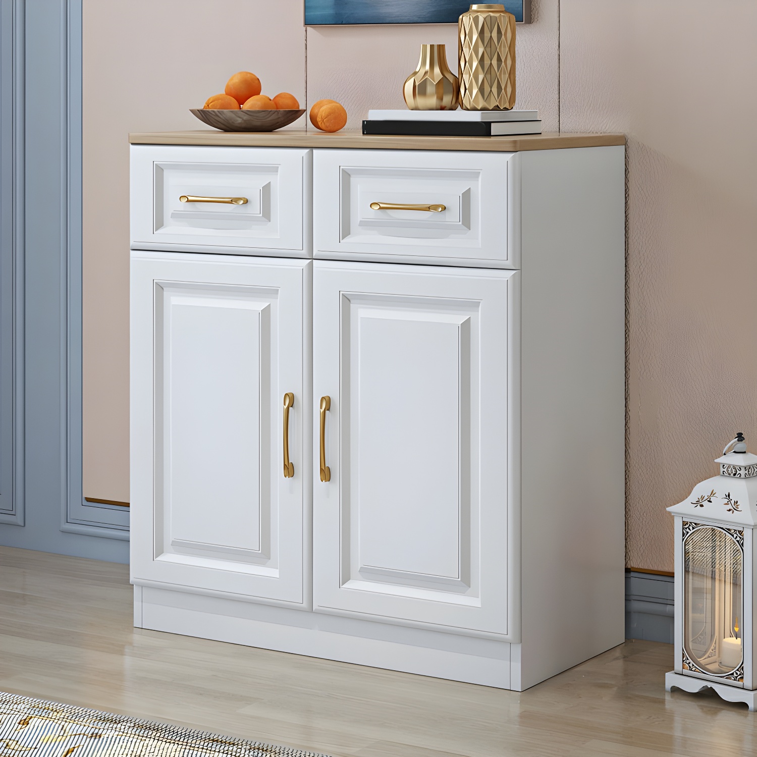 Modern Wood Buffet Sideboard with Cabinets, Drawers, and Shelves - No Distressing