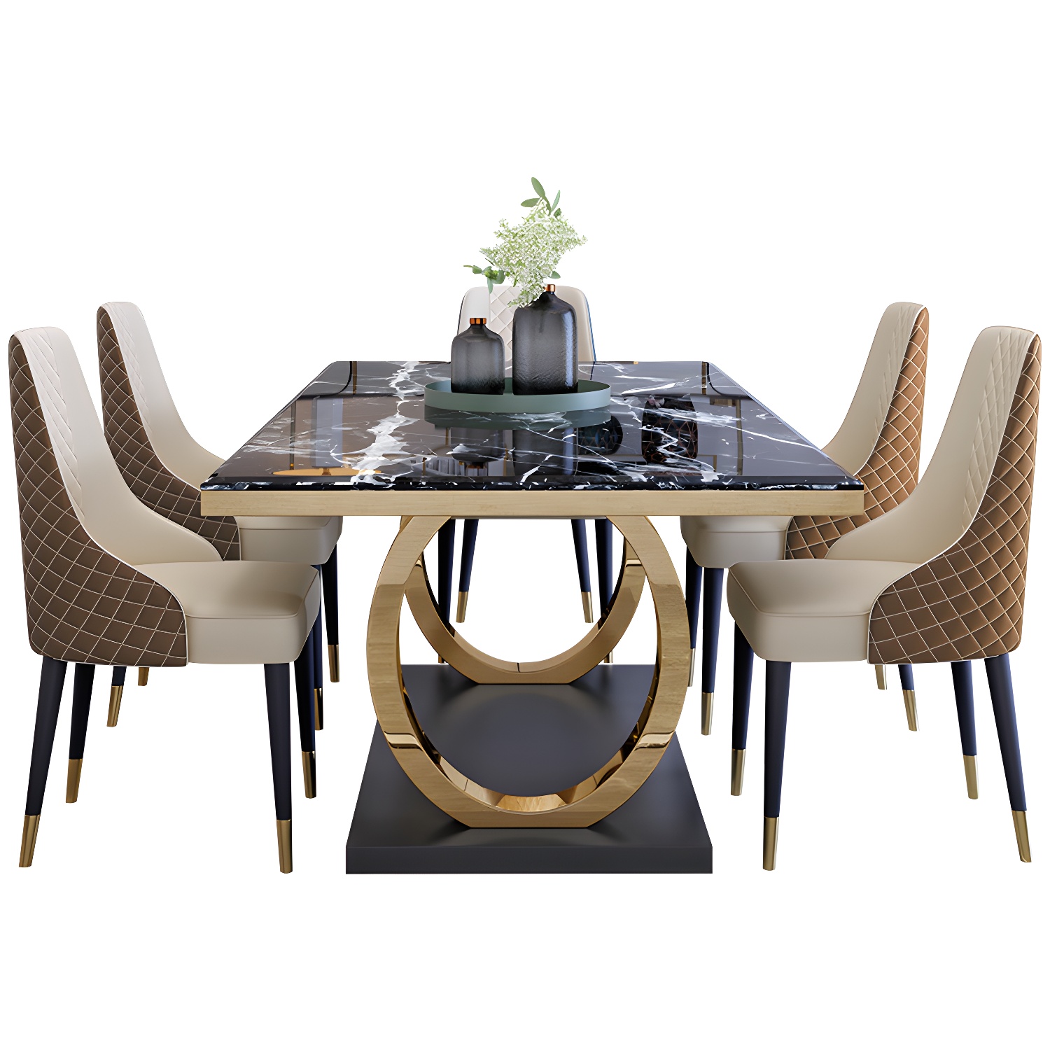 Modern 1/4/5/6/7 Pieces Black Dining Table Set with Marble Top Rectangle Dinette Set - image 10