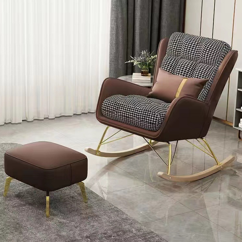 2 Piece Set Simplistic Lime Green/Auburn/Apricot Color Scratch-defiant Upholstered Rocking Accent Chair with Track Arm & Footstool - image 6