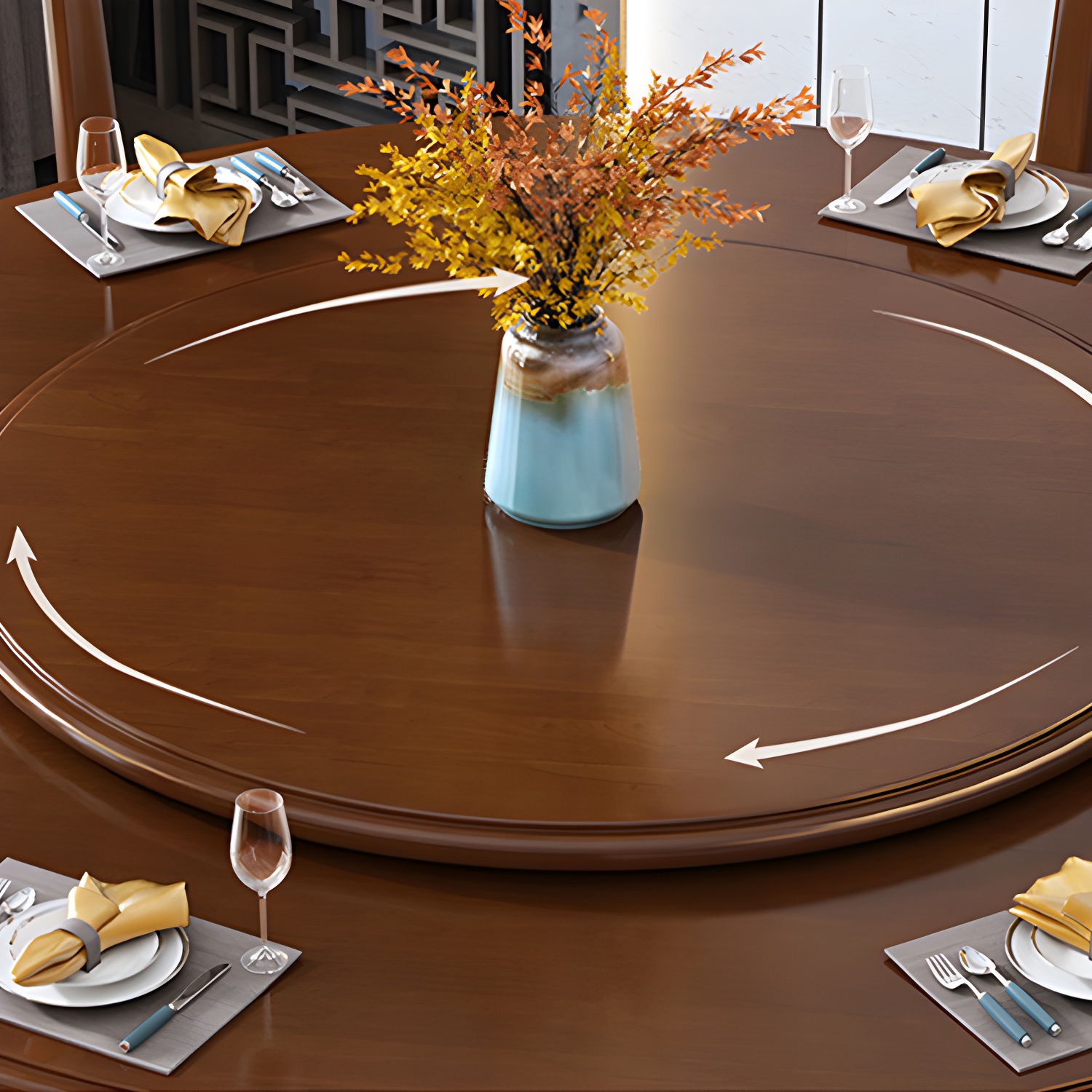 Round Solid Wood Dining Table Modern Turntable Furniture with Pedestal Base - image 12