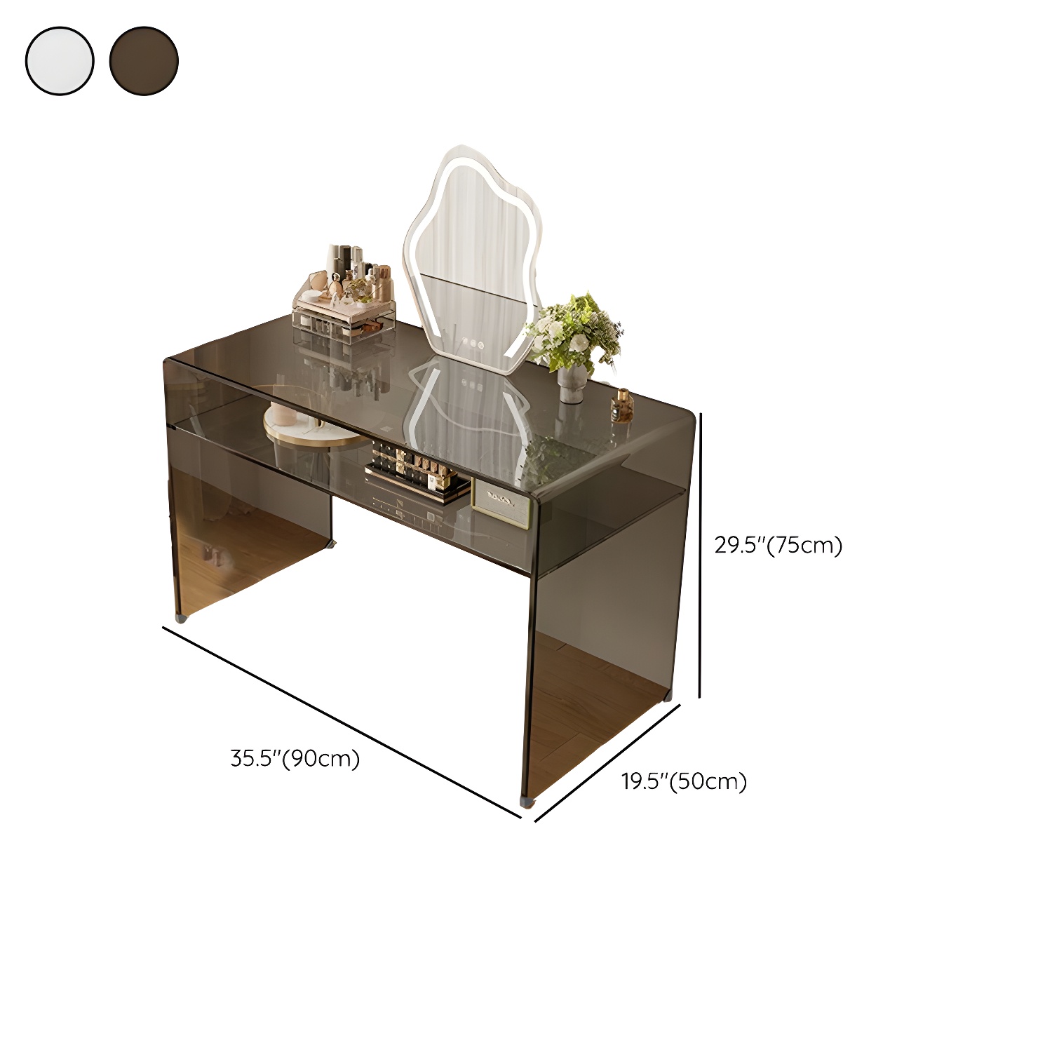 Transparent Glass Rectangular Dressing Table Double Base with Partition - image 18