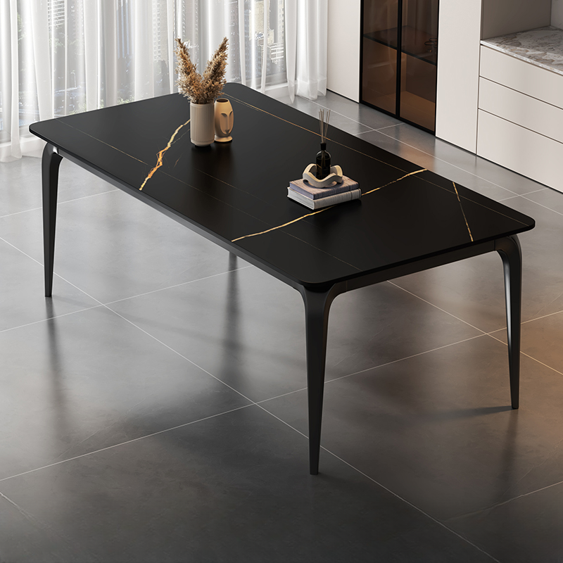 Trendy White/Charcoal/Light Gray Rectangle Scratch Resistant Sintered Stone Top Dining Table for 4/8 People/Seats 6, Standard Table Height