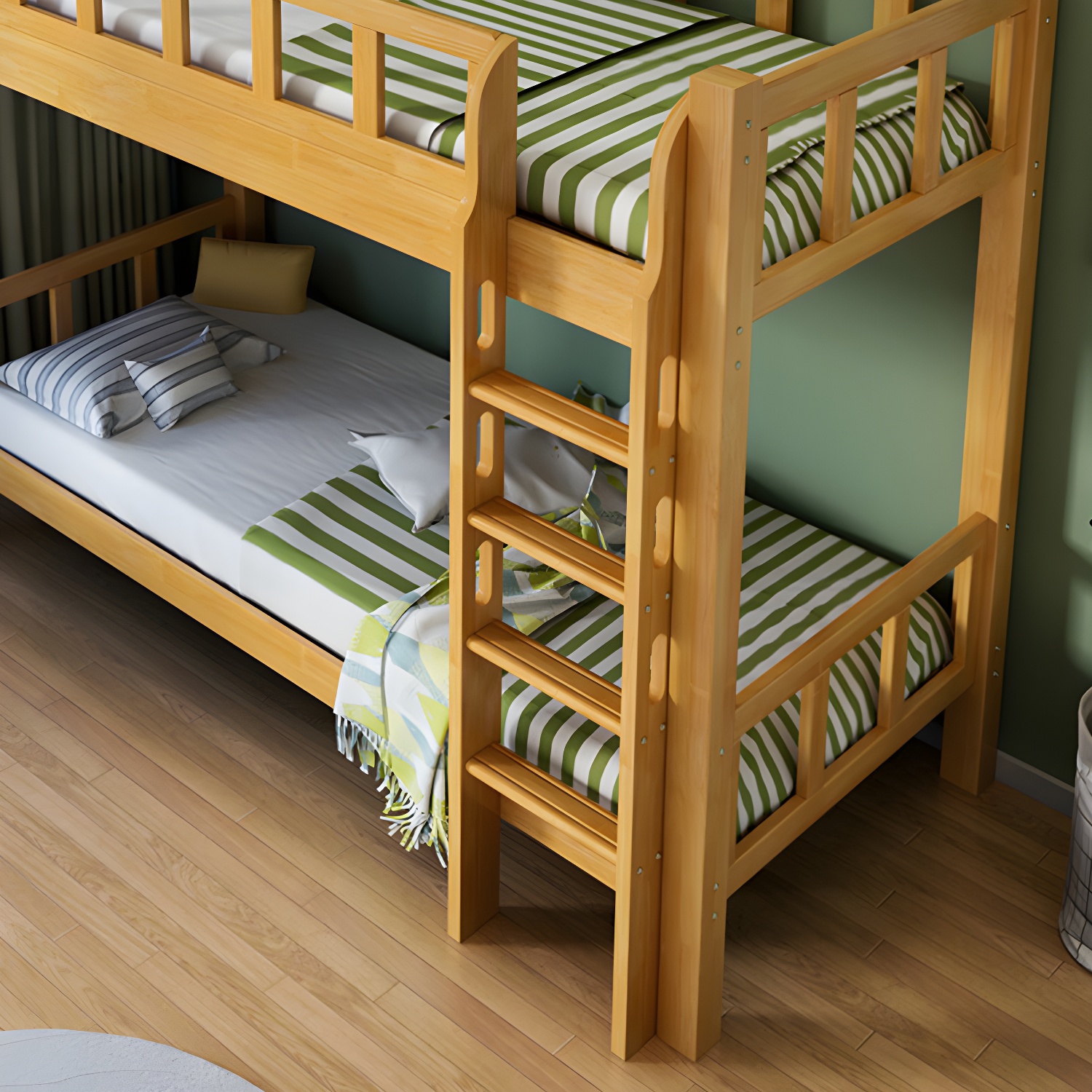 Mid-Century Modern Headboard Bunk Bed Solid Wood Bed with Footboard - image 8
