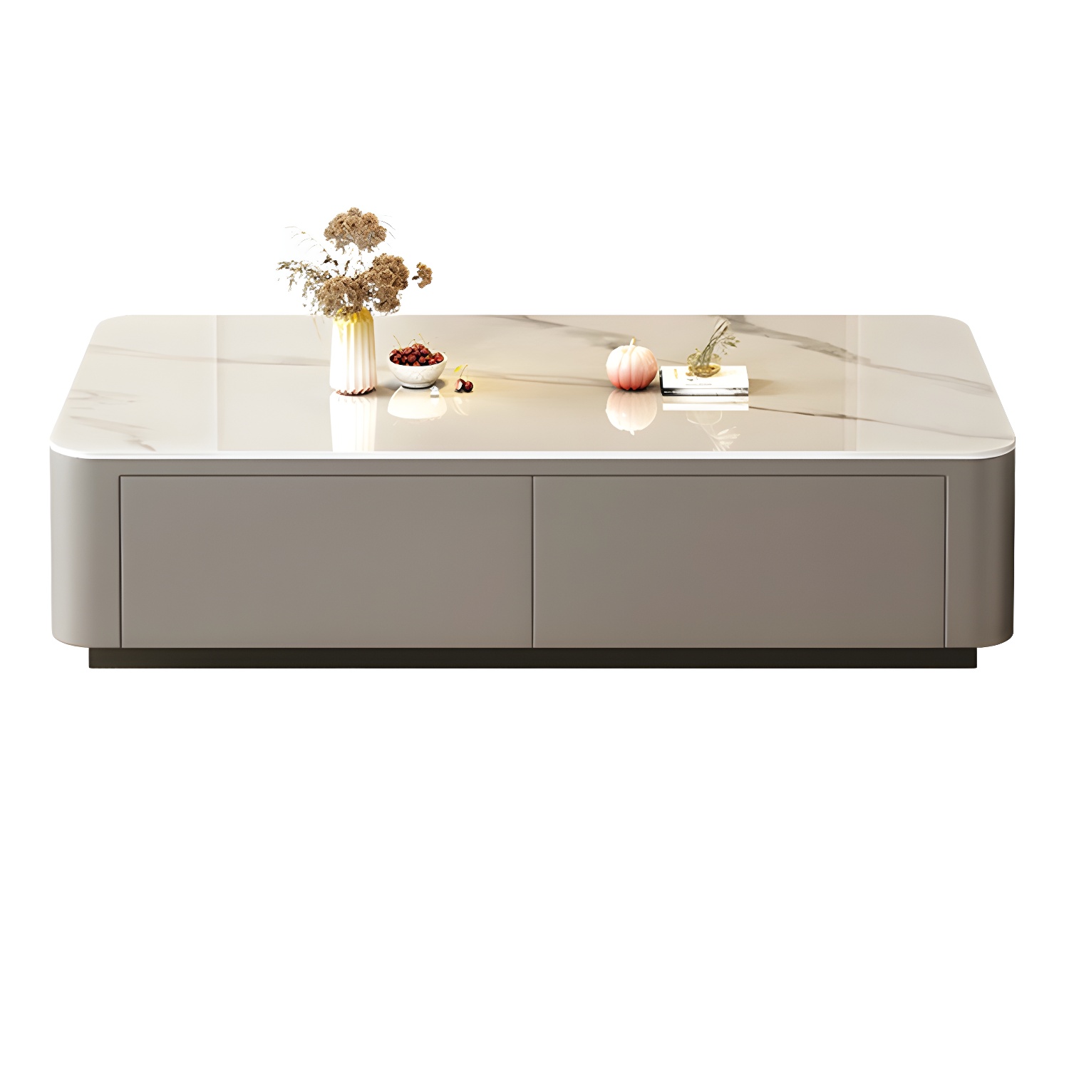 Modern Style Stone Top Steel Base Block Coffee Table with 4 Drawers Rectangular Shape - image 6