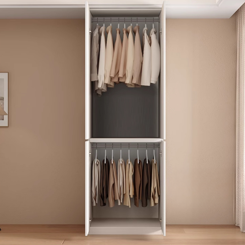 Sleek White Timber Contemporary Unattached Cabinet Armoire with 2 Drawers, Interior Shelves, and Hanging Rod - image 4