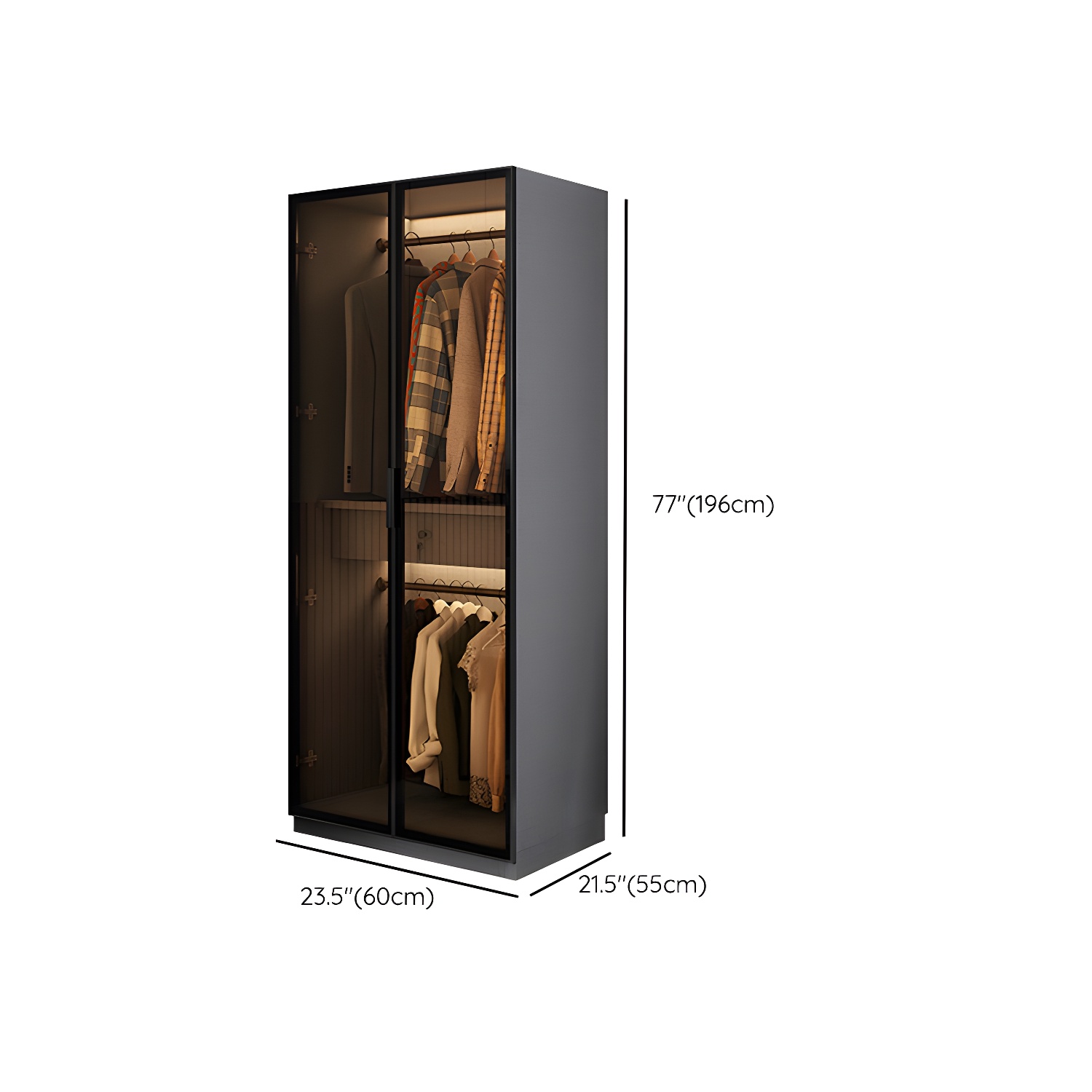 Bedroom Hinged Doors Storage Cabinet Glass Door Wardrobe with Garment Rod - image 11