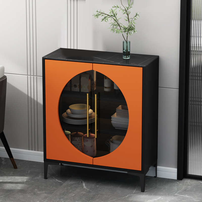 Stunning Wood Sideboard Credenza with Stone Countertop and Glass Doors - image 5