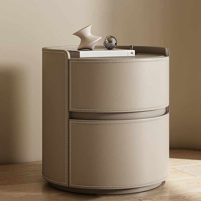 Modern Faux Leather Round Nightstand with 2 Drawers in Under 21 in. Narrow Size - image 13