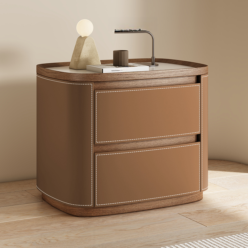 Modern Simple Style Nightstand With Drawer Storage Featuring 2 Drawers and Stone Countertop - image 5