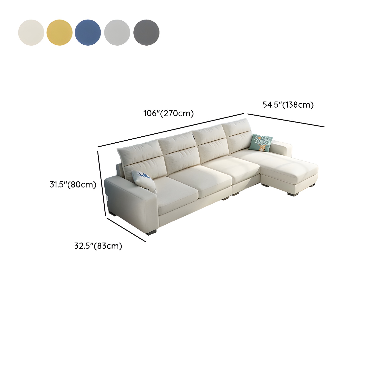Scandinavian Wood Frame L-Shaped Modular Sofa Chaise in 2 Piece Set with Black Legs - image 15