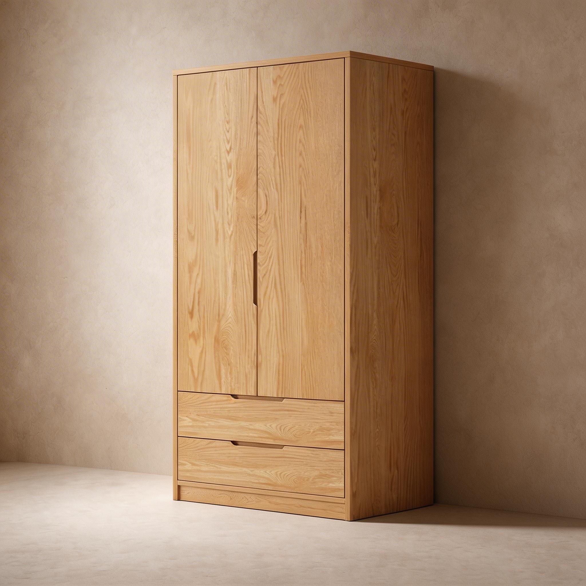 Modern Natural Wood Wardrobe Armoire with Sliding Doors, Drawers, and Shelves - image 44
