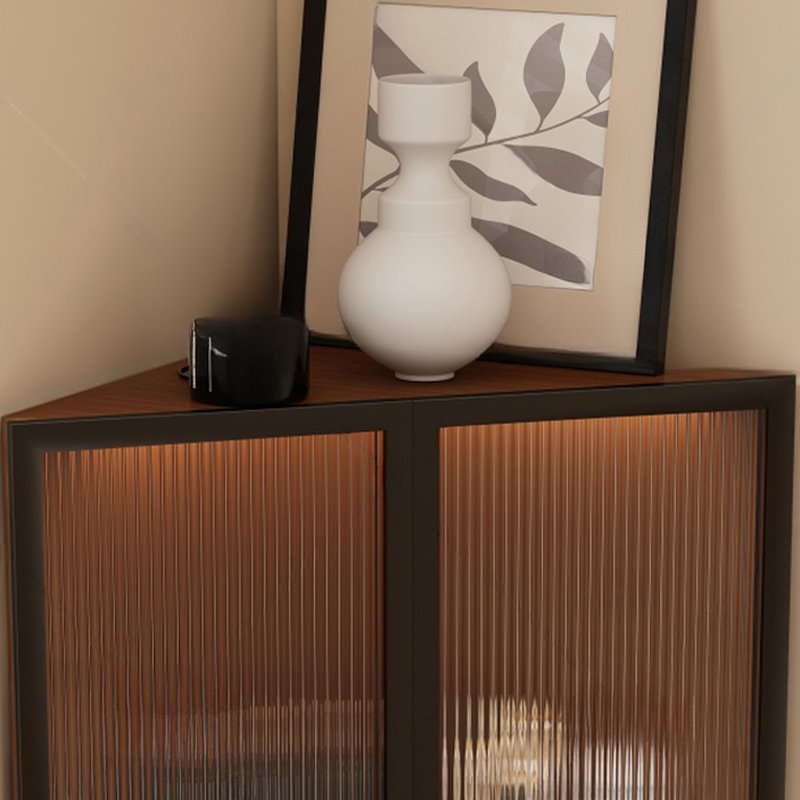 Simple Corner Accent Cabinet with Closet, Laminate, Glazed Door, and Brown Top - image 5