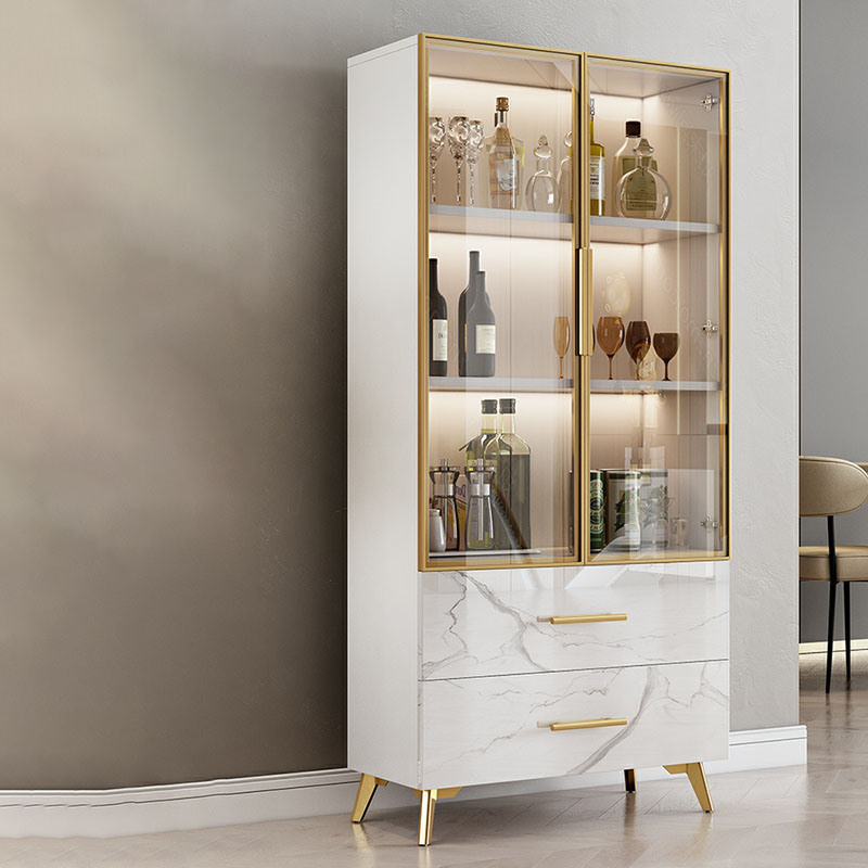 Modern-Style Glass Top Rectangular Accent Cabinet White.Drawer included, No Exterior Shelves - image 2